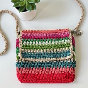 The Sak Rainbow Striped Crochet Happy Spring Flap Purse Mulitcolor Crossbody Bag